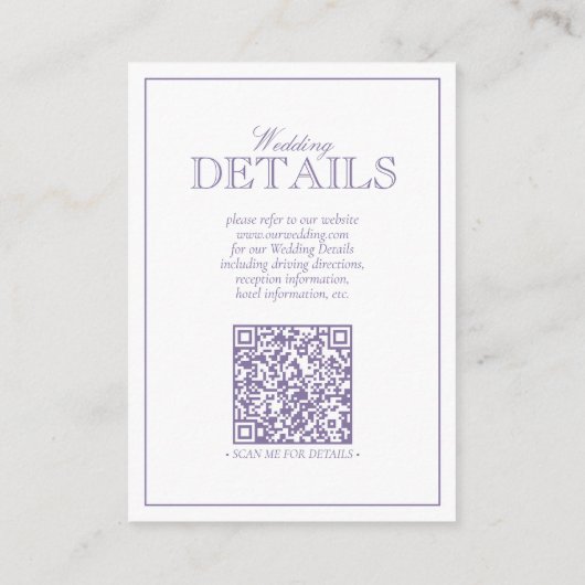 QR Code Lavender Script Monogram bruiloft details Informatiekaartje (Achterkant)