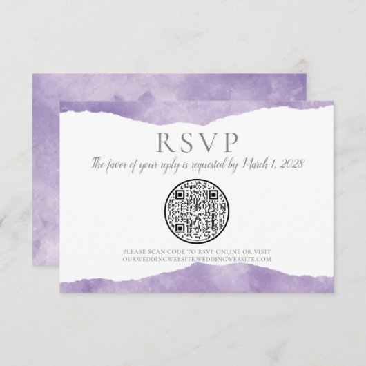 QR Code Lavender Waterverf Weddenschap RSVP (Voorkant / Achterkant)