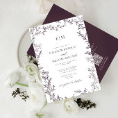 QR Code Leaf Plum Paarse Elegant Monogram Weddensc Kaart