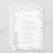 QR Code Leaf Sage Green Elegant Monogram Weddensch Kaart (Voorkant)