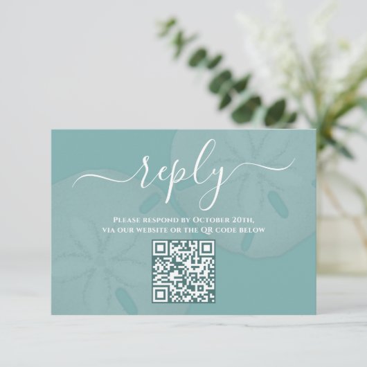 QR-code legante Waterverf strand en dollar RSVP Kaartje (Staand voorkant)