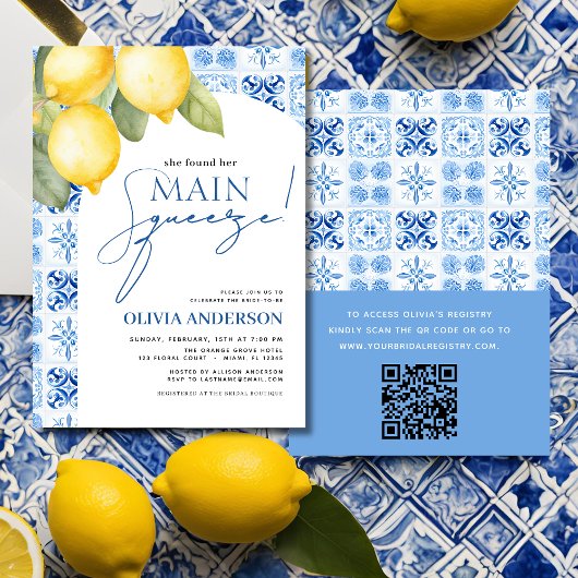 QR Code Lemon Main Squeeze Vrijgezellenfeest Invit Kaart
