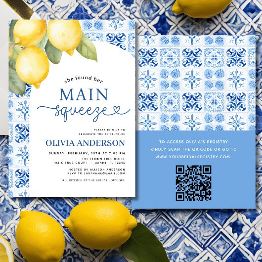 QR Code Lemon Main Squeeze Vrijgezellenfeest Invit Kaart