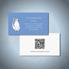 QR code Leuke Kat Pet Sitter Blauw Visitekaartje