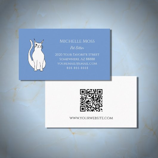 QR code Leuke Kat Pet Sitter Blauw Visitekaartje
