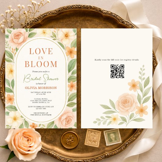 QR Code Liefde in Bloei Bloemrijke Bruidsuitnodigi Kaart