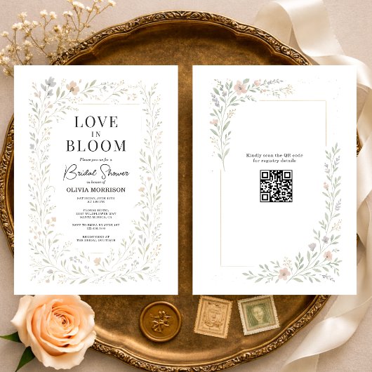QR Code Liefde in Bloei Wilde Bloem Bruidsbruiloft Kaart