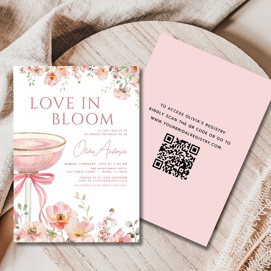QR Code Liefde in Bloom Champagne Bow Vrijgezellen Kaart