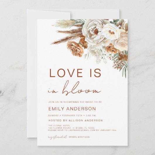 QR Code Liefde in Bloom Pampas Grass Vrijgezellenf Kaart (Voorkant)