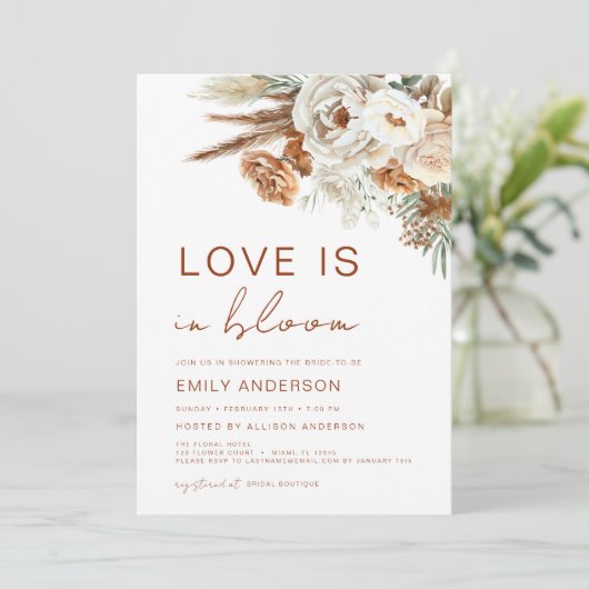 QR Code Liefde in Bloom Pampas Grass Vrijgezellenf Kaart (Staand voorkant)