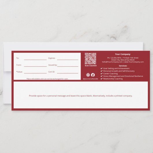 QR Code Life Coach Persoonlijke notitie Cadeaubon (Achterkant)