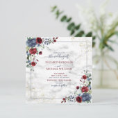 QR-code Light Dusty Blue Burgundy Gold Floral Kaart (Staand voorkant)