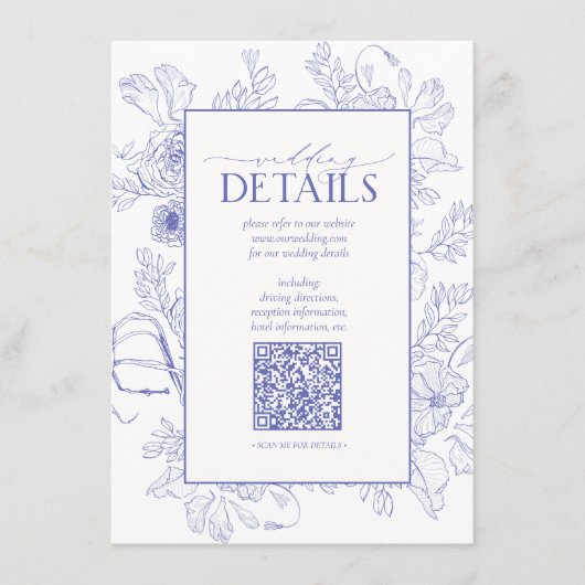 QR Code Lila Lavender Floral Wedding Details Informatiekaartje (Voorkant)