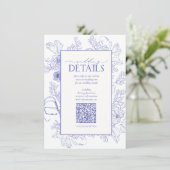 QR Code Lila Lavender Floral Wedding Details Informatiekaartje (Staand voorkant)