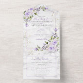 QR Code Lila Lavender Gold Marble Floral Wedding All In One Uitnodiging (Binnen)