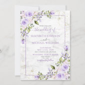 QR Code Lila Lavender Gold Marble Floral Wedding Kaart (Voorkant)