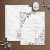 QR Code Lila Lavender Gold Marble Floral Wedding Kaart