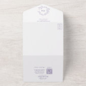 QR Code Lila Lavender Leafy Crest Monogram All In One Uitnodiging (Buitenkant)