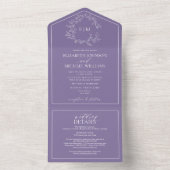QR Code Lila Lavender Leafy Crest Monogram All In One Uitnodiging (Binnen)