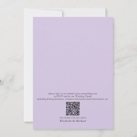 QR Code Lila Lavender Mauve Script Floral Weddensc Kaart (Achterkant)