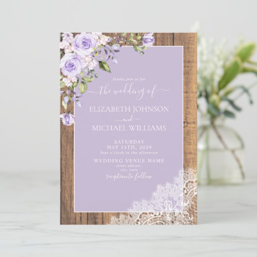 QR-code Lila Lavender Rustic Wood Weddenschap Kaart (Staand voorkant)