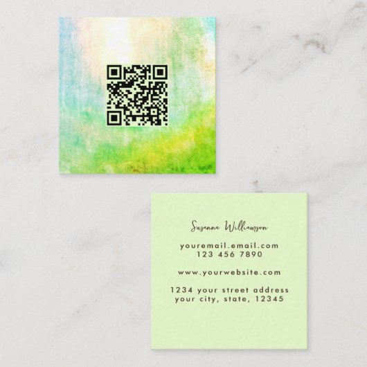 QR Code Lime Green Classy Unieke Abstracte kunst Vierkante Visitekaartje (Voorkant / Achterkant)