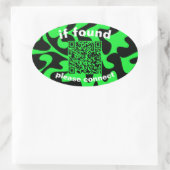 QR Code lime green cute lost found Ovale Sticker (Tas)