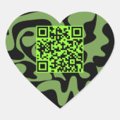 QR-code Lime Green en Black Groovy Squiggles Hart Sticker (Voorkant)
