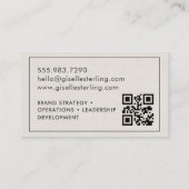 QR Code Linen Monogram Modern Visitekaartje (Achterkant)