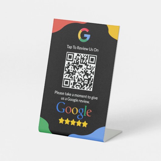 QR Code Link Black Google Review Reclamebord Met Voetstuk (Voorkant)
