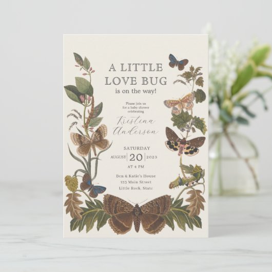 QR Code Little Love Bug Baby shower Invitation Kaart (Staand voorkant)