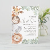 QR-code Little Wild One Safari Animals Baby shower Kaart (Staand voorkant)