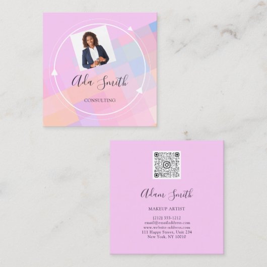 QR Code Logo Aangepast Aangepast Foto raadplegen L Vierkante Visitekaartje (Voorkant / Achterkant)