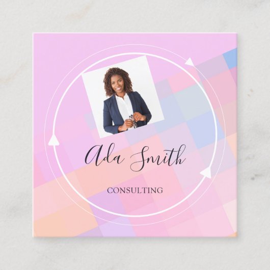 QR Code Logo Aangepast Aangepast Foto raadplegen L Vierkante Visitekaartje (Voorkant)