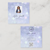 QR Code Logo Aangepast Aangepast Fotoblauw Glitter Vierkante Visitekaartje (Voorkant / Achterkant)