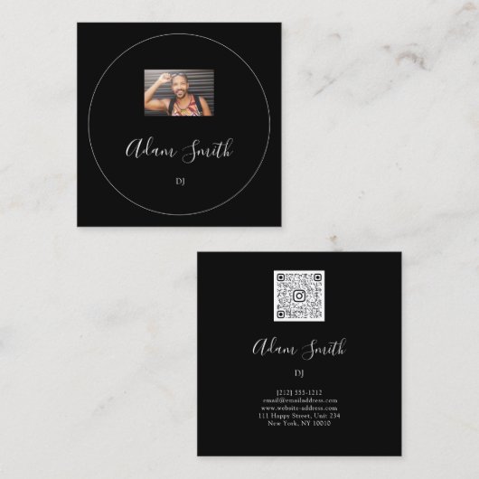 QR Code Logo Aangepast Aangepast zwart-wit Lijst v Vierkante Visitekaartje (Voorkant / Achterkant)