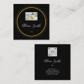 QR Code Logo Aangepast Aangepaste foto Zwart wit Vierkante Visitekaartje (Voorkant / Achterkant)