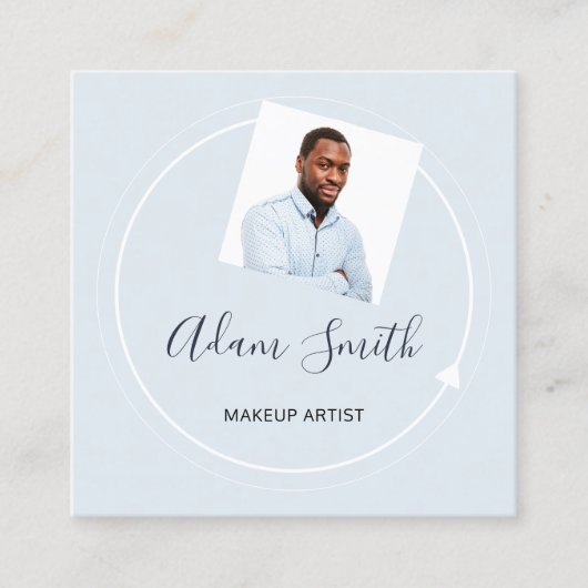 QR Code Logo Aangepaste Aangepaste foto Blauw make Vierkante Visitekaartje (Voorkant)