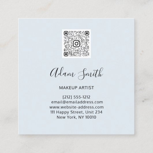 QR Code Logo Aangepaste Aangepaste foto Blauw make Vierkante Visitekaartje (Achterkant)