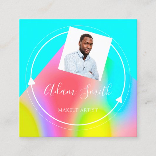 QR Code Logo Aangepaste Aangepaste foto Blauw make Vierkante Visitekaartje (Voorkant)