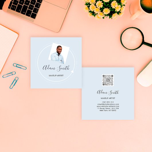 QR Code Logo Aangepaste Aangepaste foto Blauw make Vierkante Visitekaartje