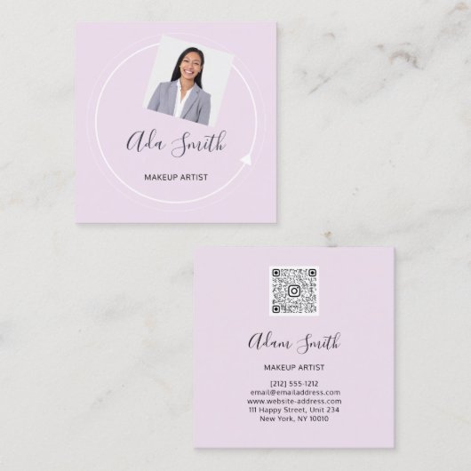 QR Code Logo Aangepaste Aangepaste foto Roze maken Vierkante Visitekaartje (Voorkant / Achterkant)