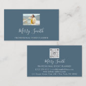 QR Code Logo Aangepaste foto blauwe marine Visitekaartje (Voorkant / Achterkant)