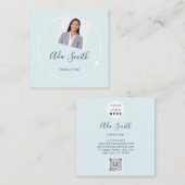 QR Code Logo Aangepaste foto's consulteren Aqua Vierkante Visitekaartje (Voorkant / Achterkant)