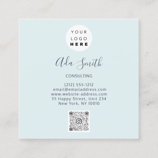 QR Code Logo Aangepaste foto's consulteren Aqua Vierkante Visitekaartje (Achterkant)
