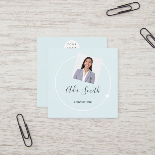 QR Code Logo Aangepaste foto's consulteren Aqua Vierkante Visitekaartje (Voorkant / Achterkant in situ)