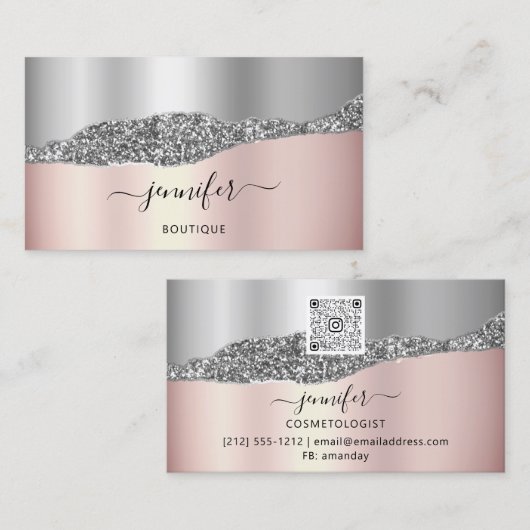 QR Code Logo Abstract koper Roos Silver Visitekaartje (Voorkant / Achterkant)