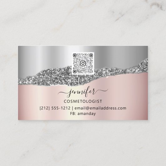 QR Code Logo Abstract koper Roos Silver Visitekaartje (Achterkant)