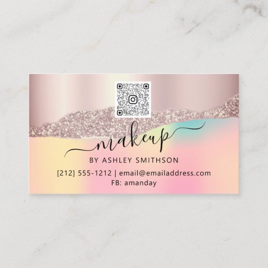 QR-code Logo Abstract online winkel Roos Holograaf Visitekaartje (Achterkant)