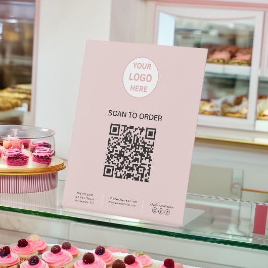 QR Code Logo Bakery Pink Business Reclamebord Met Voetstuk